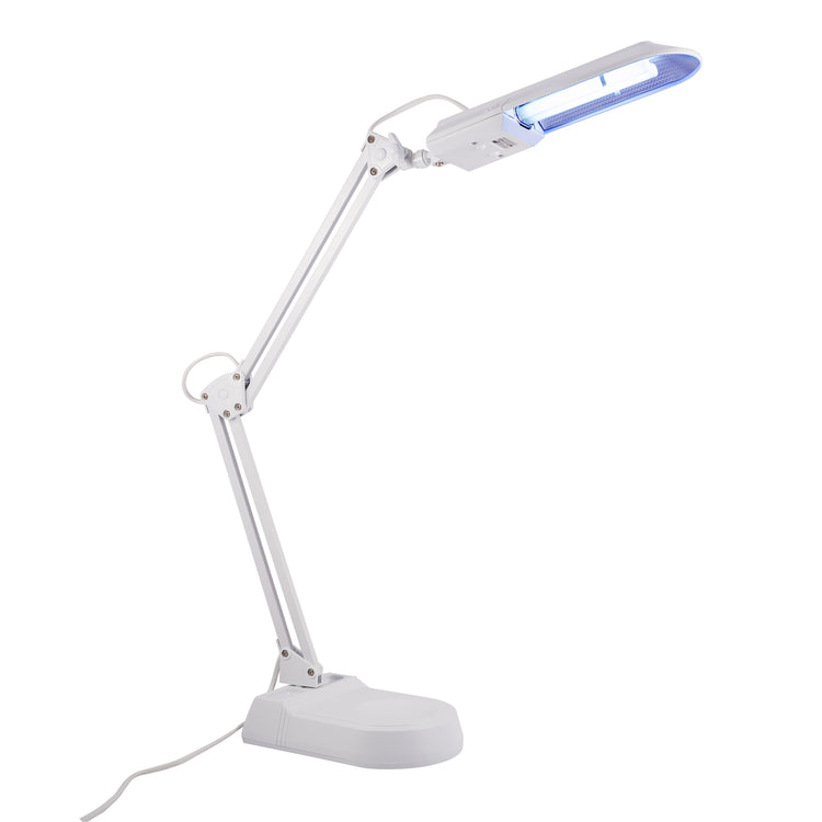 Derma UVB with table top stand switched on by Care Lamps